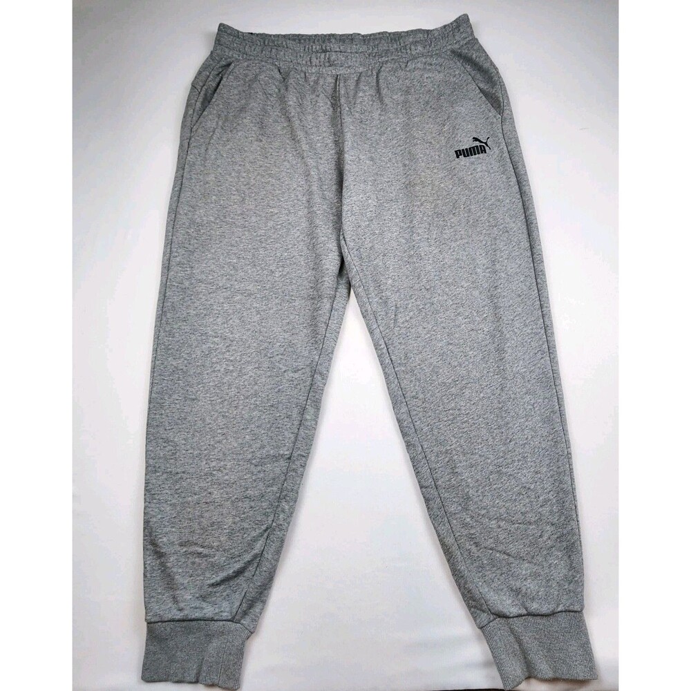 Puma Fleece Joggers Mens XXL Gray Pockets Logo Ribbed Cuffs Casual Loungewear